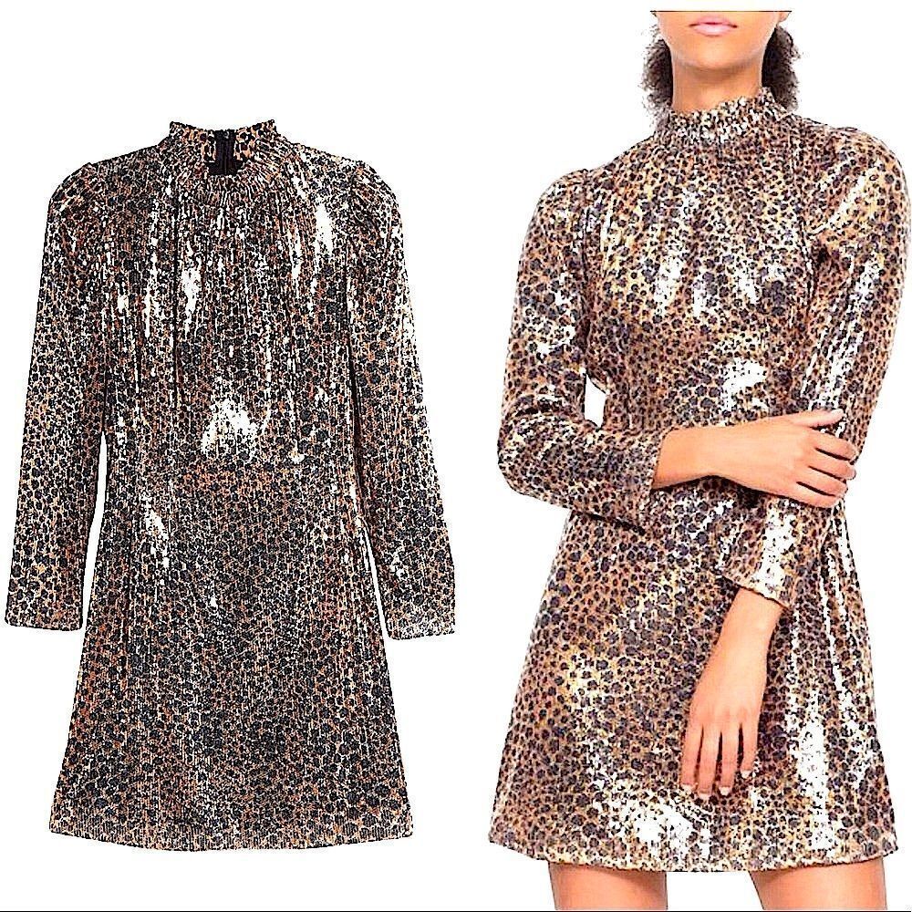 Sea New York Leopard Sequin High Neck Minidress Size 10 NWT